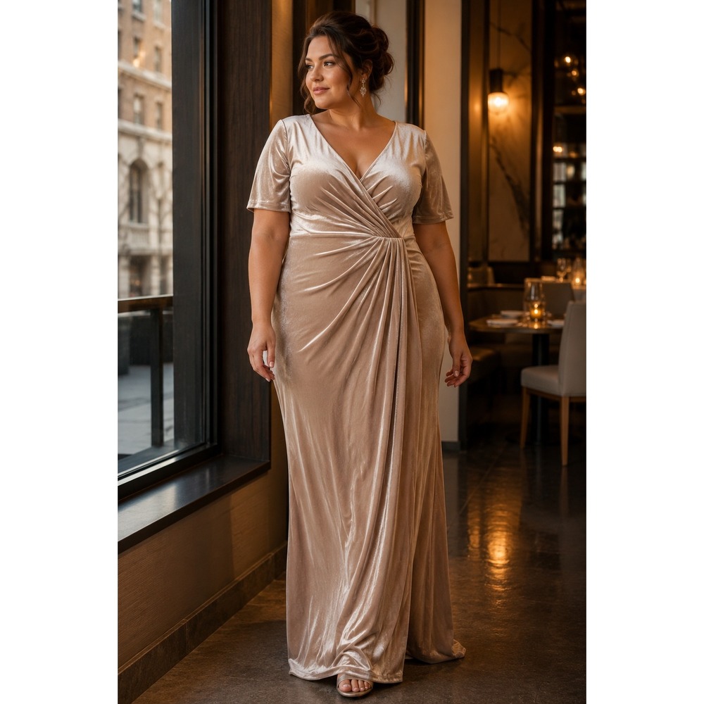 Revelry Giselle Velvet Maxi Dress Champagne Ruched Formal Wedding Guest 22